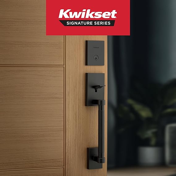 Kwikset Prava Front Door Handle and Deadbolt Set, Entry Handleset Exterior with Interior Reversible Lever, Matte Black, Pick Resistant SmartKey Rekey Deadbolt Security, with Microban Protection