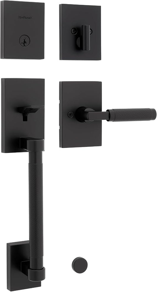 Kwikset Prava Front Door Handle and Deadbolt Set, Entry Handleset Exterior with Interior Reversible Lever, Matte Black, Pick Resistant SmartKey Rekey Deadbolt Security, with Microban Protection