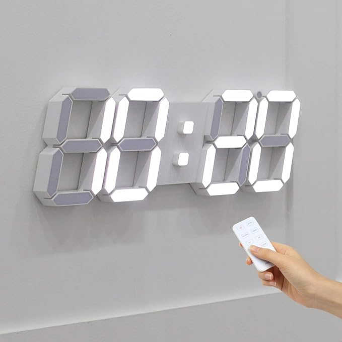 3D LED Clock, Multi-Function LED Clock (Calendar, Alarm, Temperature) (15.3" Big Plus White Wall Clock with Remote Control)