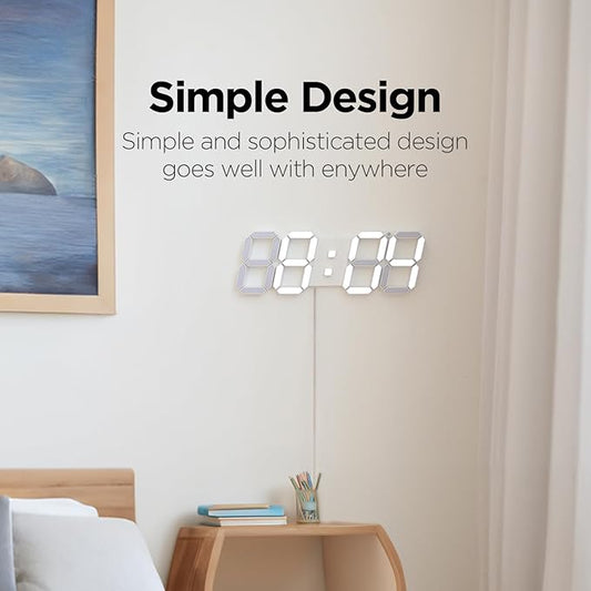 3D LED Clock, Multi-Function LED Clock (Calendar, Alarm, Temperature) (15.3" Big Plus White Wall Clock with Remote Control)
