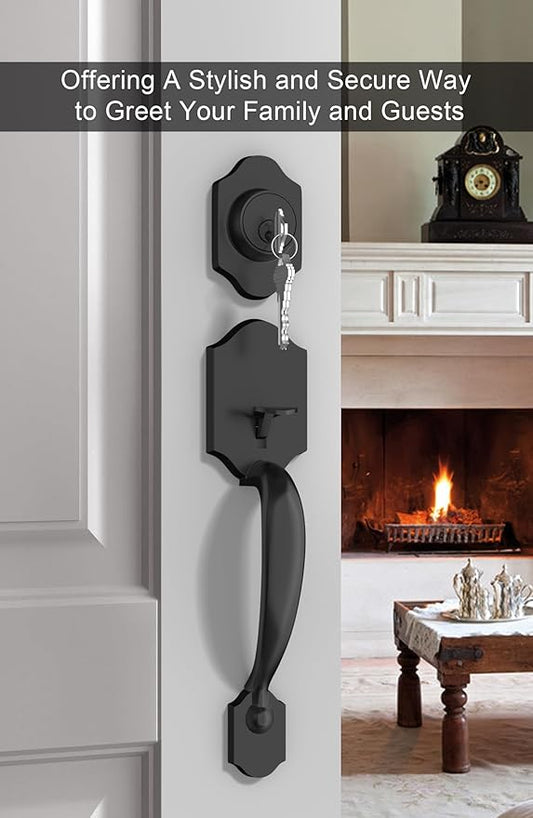 goldenwarm Front Door Lock Set, Black Front Door Handle and Deadbolt Set