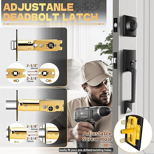 Azdele Front Door Handle and Deadbolt Set, Front Door Lock Set, Exterior Door Lock Set, Front Door Handle with Single Cylinder Deadbolt for Exterior Door, Reversible for Right&Left(Matte Black Modern)